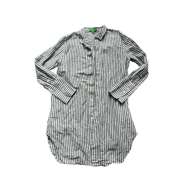 J.Crew Dresses & Skirts - J.Crew Gray White Striped Linen Cotton Shirt Dress Long Sleeve Women Small